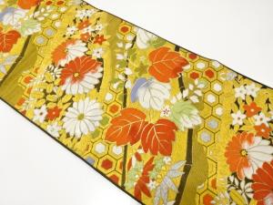 アンティーク　亀甲に菊・桐模様織り出し袋帯（着用可）